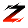 A stylized letter Z with sharp, jagged edges colored in vibrant red against a black background.