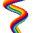 Wavy rainbow ribbon oscillating back and forth in a pixel art style.