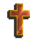 Cross symbol rendered in a simple gold and red pixel-art style.