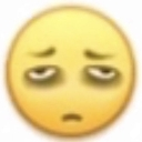 Yellow smiley face with heavy dark circles under its eyes looking tired and bored.