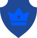 Shield icon with a crown centered inside, rendered in shades of blue.