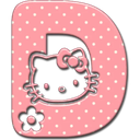 Letter D in pink with white polka dots containing a black cat silhouette and a small black flower icon.
