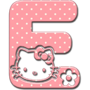 Letter E in pink with white polka dots featuring a black cat silhouette and a small flower icon.