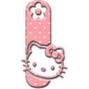 Letter I with a pink polka dot pattern and a cartoon cat face overlay.