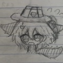 Anime character with a hat looking confused and overwhelmed in a pencil sketch style.