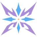 A stylized, multi-pointed star with purple and blue petals and a gold center.