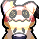 A cartoon creature with swirling eyes and a jagged mouth illuminated by a bright triangular beam of light.