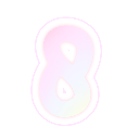 Number eight glowing with a soft pink and white aura.