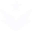 A white chevron shape pointing downwards with a five-pointed star centered above it on a black background.