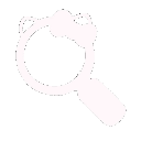 A white magnifying glass with a small bow on top against a black background.
