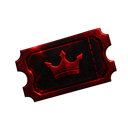 Ticket with a crown icon in dark red and black colors.