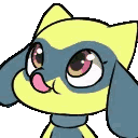 A stylized creature with large eyes sticking its tongue out playfully.