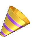 Party popper erupts with colorful confetti in a repeating animation.