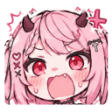 Anime girl with pink hair and horns shouting with an angry expression and a vein symbol.