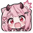 Anime girl with pink hair and small horns looking shocked with wide eyes and an open mouth.