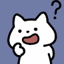 White cat with a wide-eyed, open-mouthed expression and a floating question mark above its head.