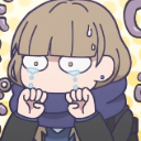 An anime girl with a bob haircut and blue scarf crying with large tears and a stressed expression.
