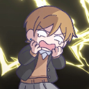 Anime girl with brown hair looking panicked and screaming with yellow lightning effects in the background.