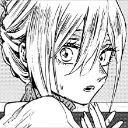 A black and white manga-style woman with wide, startled eyes and a shocked expression.