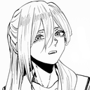 Anime character with long hair wearing a skeptical and unimpressed expression.