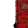 A white ghost mask with black eye sockets peeking out from behind a textured red wall.