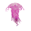 A small pixel art jellyfish with a gradient of pink and blue colors floating vertically.