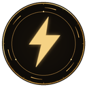 Lightning bolt symbol centered inside a dark circular frame with gold accents.