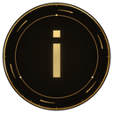 Information icon in gold centered inside a circular metallic frame.