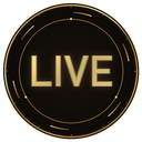 A circular gold and black badge with the word LIVE centered inside.