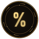A gold percentage symbol centered inside a dark, circular, metallic frame.