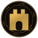 A golden castle icon centered inside a dark circle with subtle line-art details.