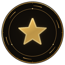 A golden five-pointed star centered on a dark circular badge with subtle metallic accents.