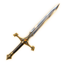 A silver longsword with a golden hilt surrounded by a glowing yellow magical aura.