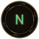 Letter N in a glowing green font centered inside a dark circular interface frame.