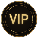 VIP text in gold letters centered inside a circular metallic frame against a black background.