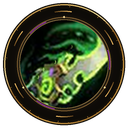 Glowing green magical energy swirling inside a circular gold-trimmed frame.