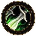 A stylized glowing green dagger blade inside a circular border.