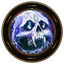 A glowing blue spectral skull framed in a dark circle with magical energy.