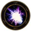 A glowing purple and white energy explosion contained within a metallic circular border.
