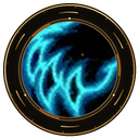 A glowing blue swirling energy orb encased in a circular metallic frame.