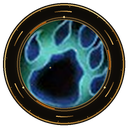 A glowing blue and green paw print icon framed in a dark circular border.