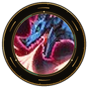 A blue dragon head roaring with a glowing pink magical aura.