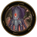 A dark purple tentacled alien creature with multiple eyes and a glowing red central eye.