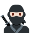 Ninja wearing a black mask and hood with a sword hilt visible behind their shoulder.