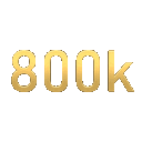 The number 800k written in a shiny metallic gold font repeated four times.