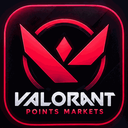 Valorant Points Markets logo featuring a stylized red V-shaped emblem inside a circle on a black background.
