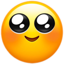 A yellow smiley face with large, glistening black eyes expressing intense adoration.