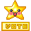 Four yellow pixel stars with happy expressions sitting on top of individual yellow signs that read VOTE.