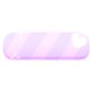 A glossy, rounded purple rectangular button decorated with a small white heart and sparkling effects.
