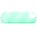 A mint-green rectangular button with rounded corners, featuring a white heart icon and a sparkling effect.